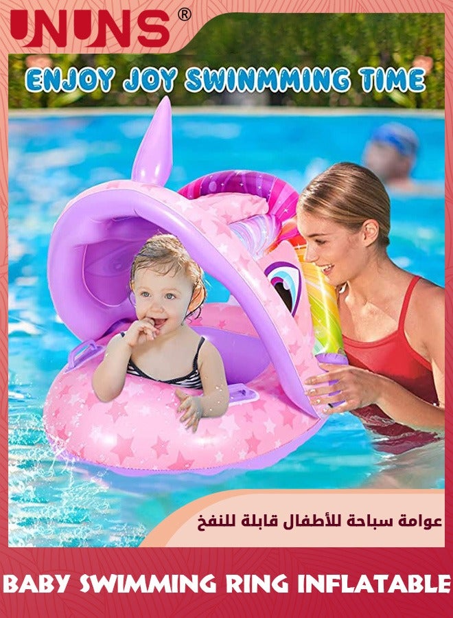 Baby Swimming Ring With Canopy,Kids Toddler Inflatable Pool Float Floaties Swim Ring With Sunshade And Seat,Summer Activity Outdoor Water Bath Toys For Girls Boys 1-6 Year,Pink Unicorn