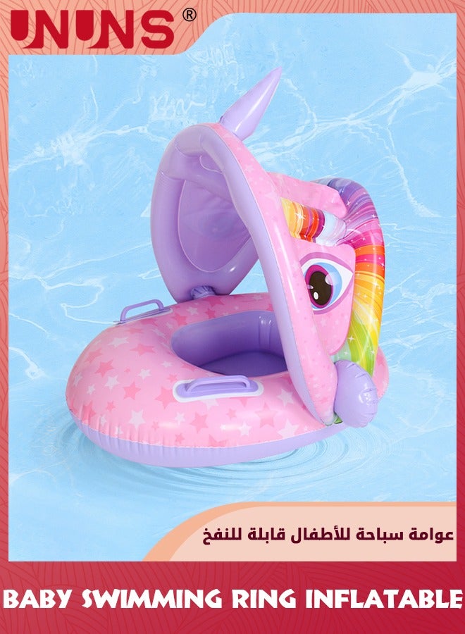 Baby Swimming Ring With Canopy,Kids Toddler Inflatable Pool Float Floaties Swim Ring With Sunshade And Seat,Summer Activity Outdoor Water Bath Toys For Girls Boys 1-6 Year,Pink Unicorn