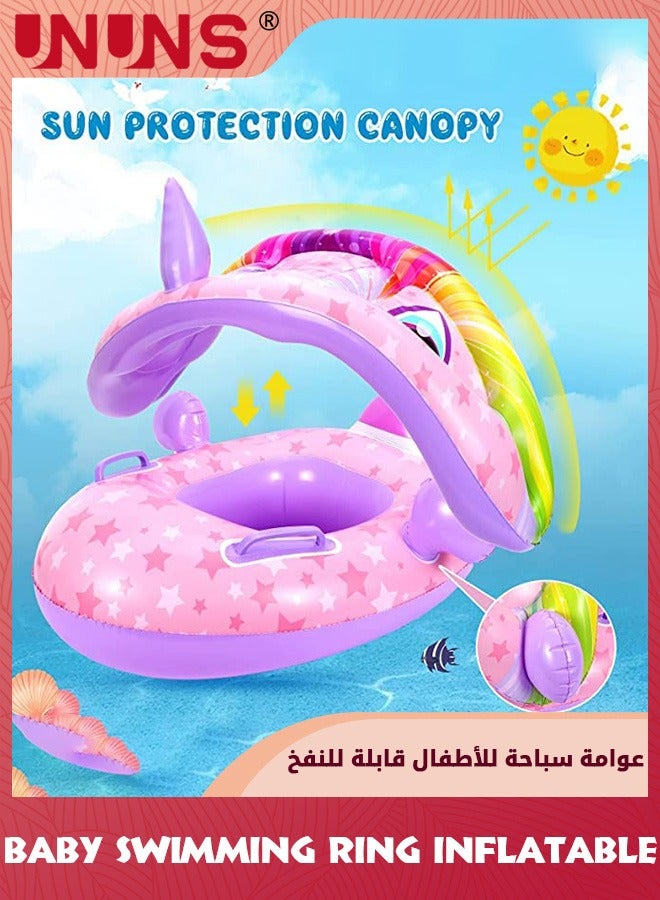 Baby Swimming Ring With Canopy,Kids Toddler Inflatable Pool Float Floaties Swim Ring With Sunshade And Seat,Summer Activity Outdoor Water Bath Toys For Girls Boys 1-6 Year,Pink Unicorn