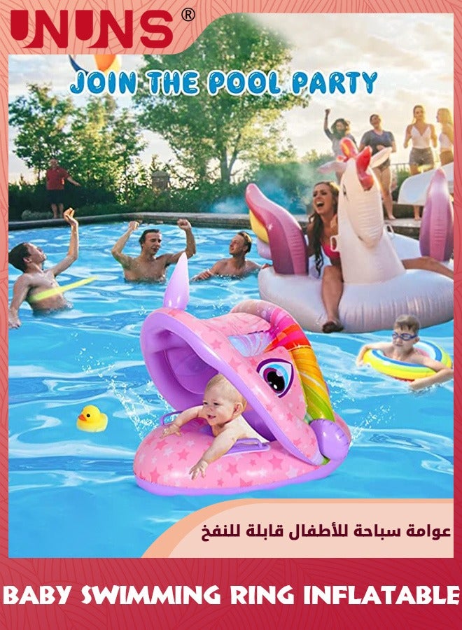 Baby Swimming Ring With Canopy,Kids Toddler Inflatable Pool Float Floaties Swim Ring With Sunshade And Seat,Summer Activity Outdoor Water Bath Toys For Girls Boys 1-6 Year,Pink Unicorn