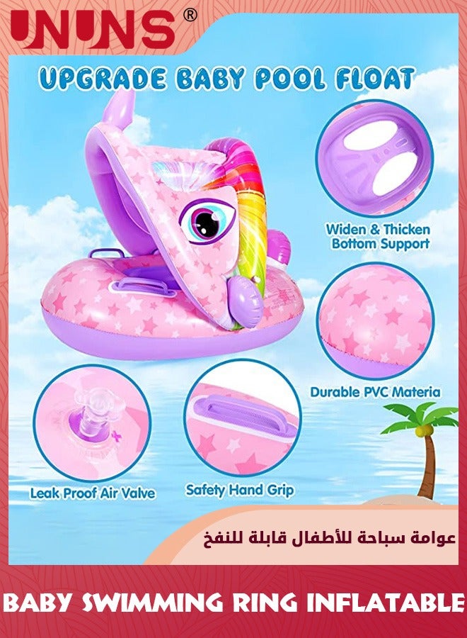 Baby Swimming Ring With Canopy,Kids Toddler Inflatable Pool Float Floaties Swim Ring With Sunshade And Seat,Summer Activity Outdoor Water Bath Toys For Girls Boys 1-6 Year,Pink Unicorn