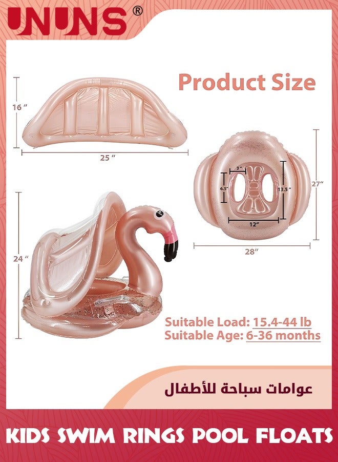 Baby Pool Float With Canopy,Kids Inflatable Swimming Ring,Infant Pool Floaties Swim Pool Ring With Sunshade And Seat,Summer Activity Outdoor Water Bath Toys For Girls Boys 1-6 Year,Gold Flamingo