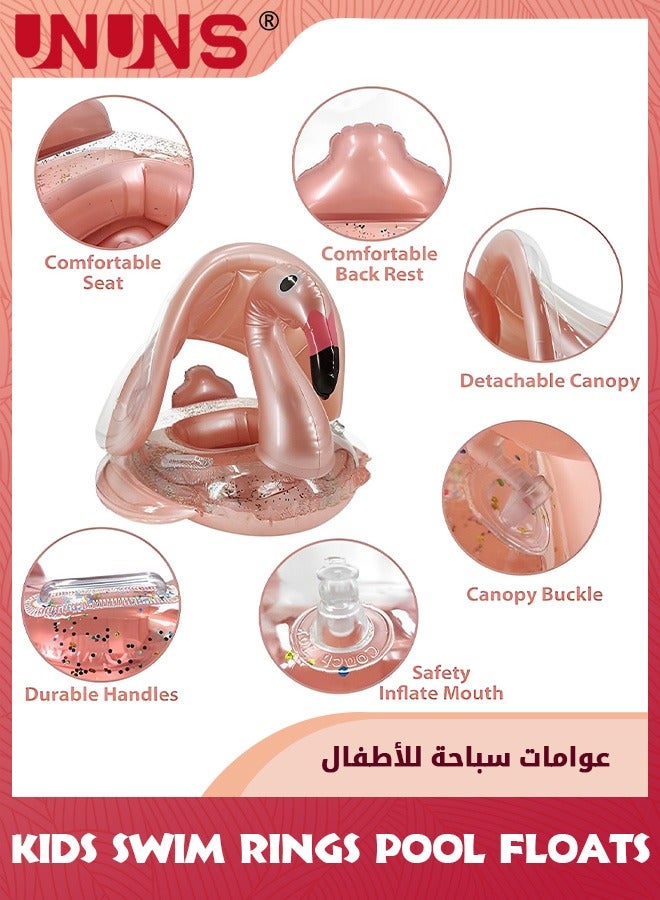 Baby Pool Float With Canopy,Kids Inflatable Swimming Ring,Infant Pool Floaties Swim Pool Ring With Sunshade And Seat,Summer Activity Outdoor Water Bath Toys For Girls Boys 1-6 Year,Gold Flamingo