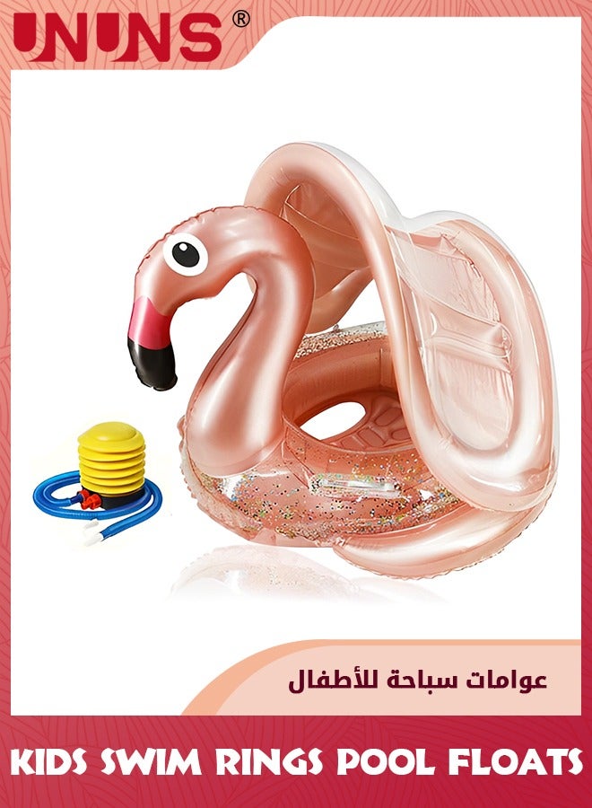 Baby Pool Float With Canopy,Kids Inflatable Swimming Ring,Infant Pool Floaties Swim Pool Ring With Sunshade And Seat,Summer Activity Outdoor Water Bath Toys For Girls Boys 1-6 Year,Gold Flamingo
