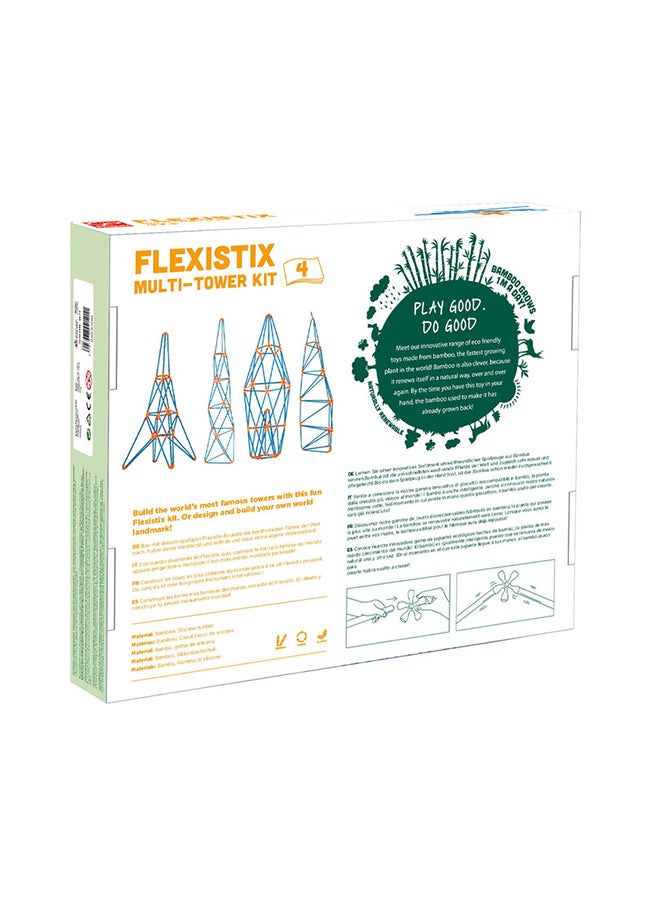 Flexistix STEM Building Multi-Tower Kit, Featuring 132 Multi-Colored Bamboo Pieces
