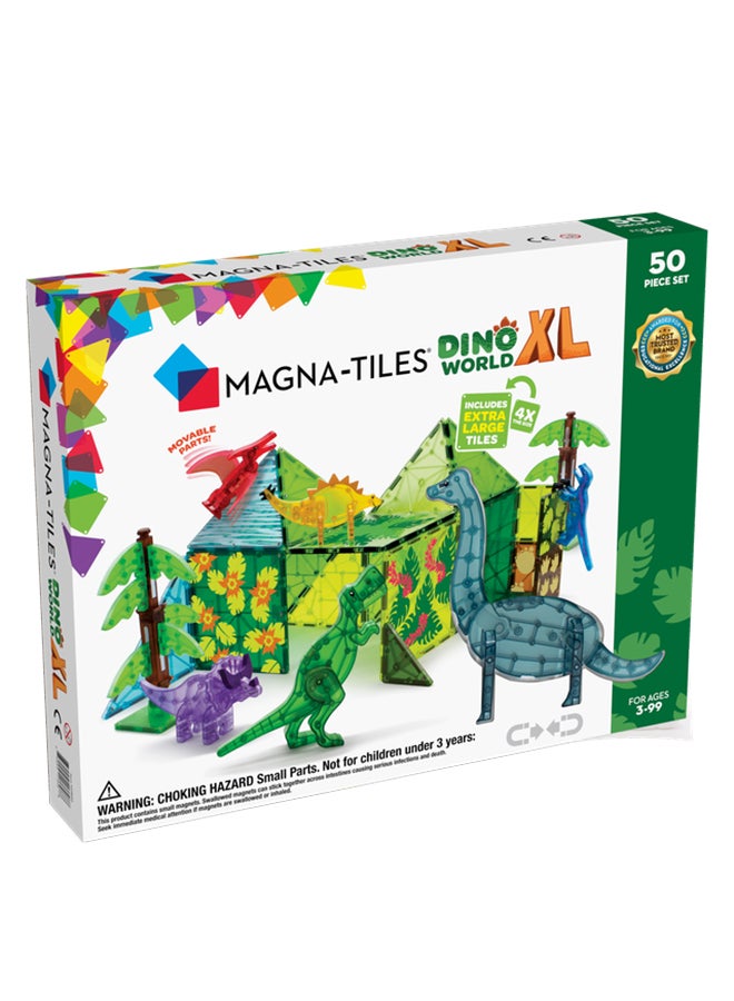 Dino World Xl 50-piece Magnetic Construction Set, Original 3d Magnetic Building Tiles, For Kids Ages 3+