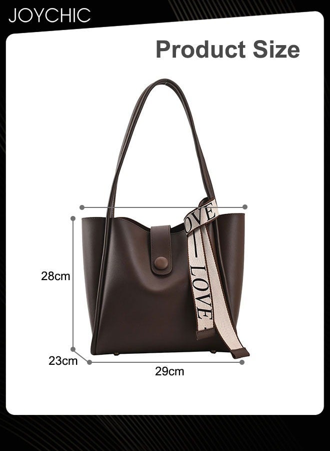 Women's Retro Large Capacity Shoulder Tote Bag Leather Waterproof and Wear Resistant Handbag Ladies Messenger Crossbody Bag for Travel Daily Work Brown