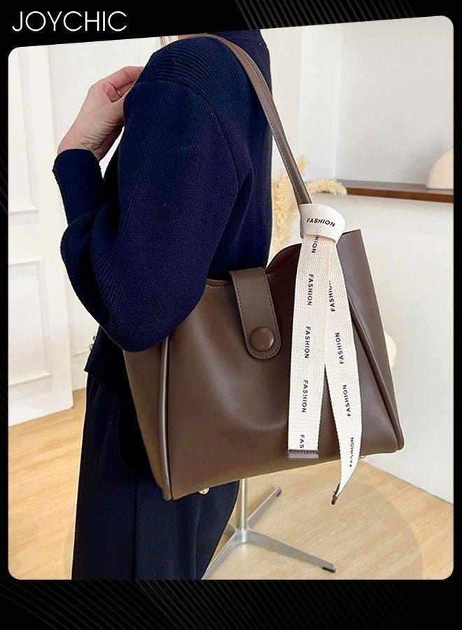 Women's Retro Large Capacity Shoulder Tote Bag Leather Waterproof and Wear Resistant Handbag Ladies Messenger Crossbody Bag for Travel Daily Work Brown