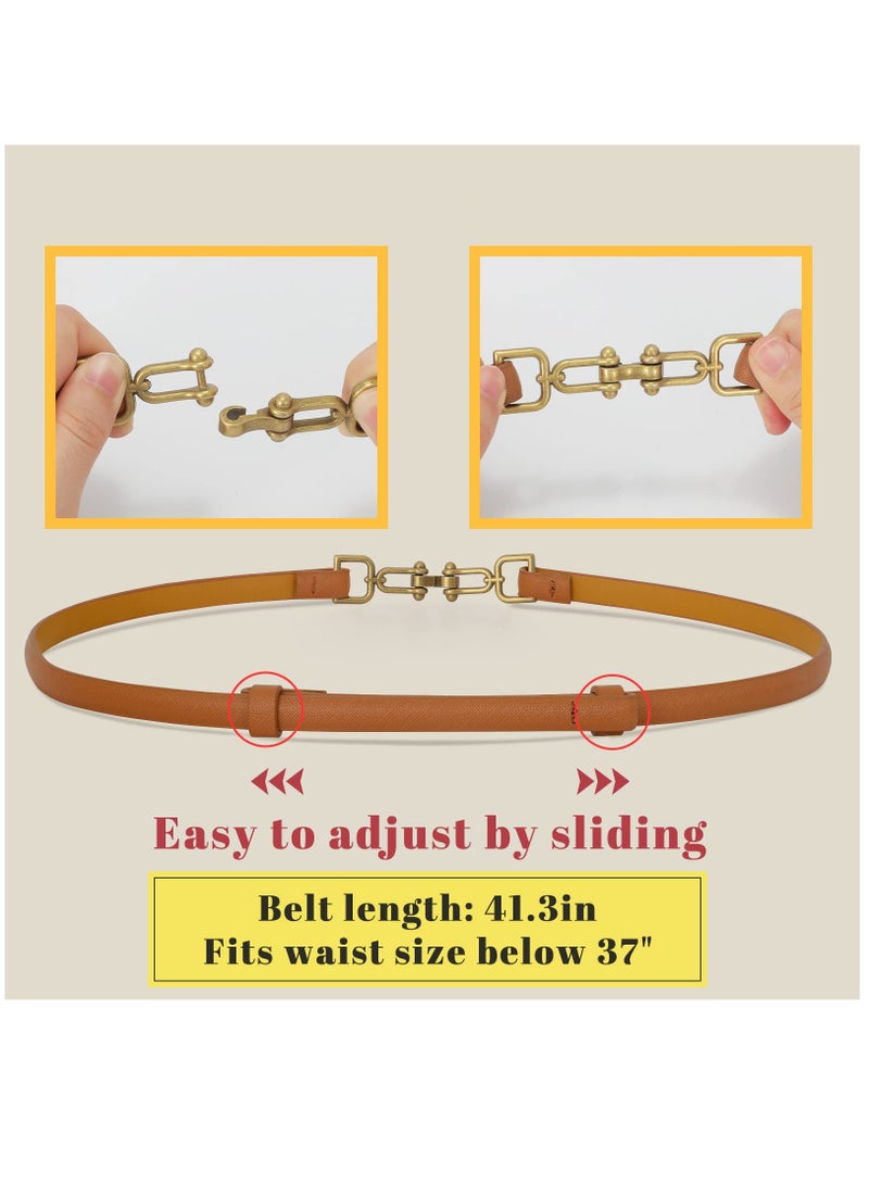 3 Pack Leather Skinny Women Belt Adjustable Thin Waist Belts with Alloy Buckle for Blouse Dresses