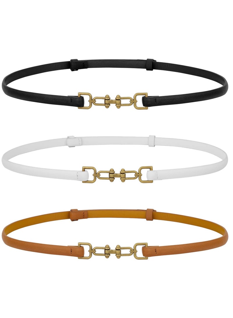 3 Pack Leather Skinny Women Belt Adjustable Thin Waist Belts with Alloy Buckle for Blouse Dresses