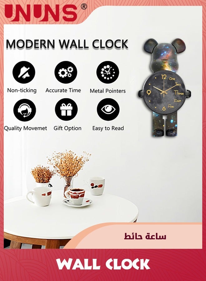 Large Wall Clocks For Living Room,Bear Shaped Modern Pendulum Wall Clock,Silent Quartz Battery Operated Non-Ticking For Bedroom Kitchen Office,12Inch