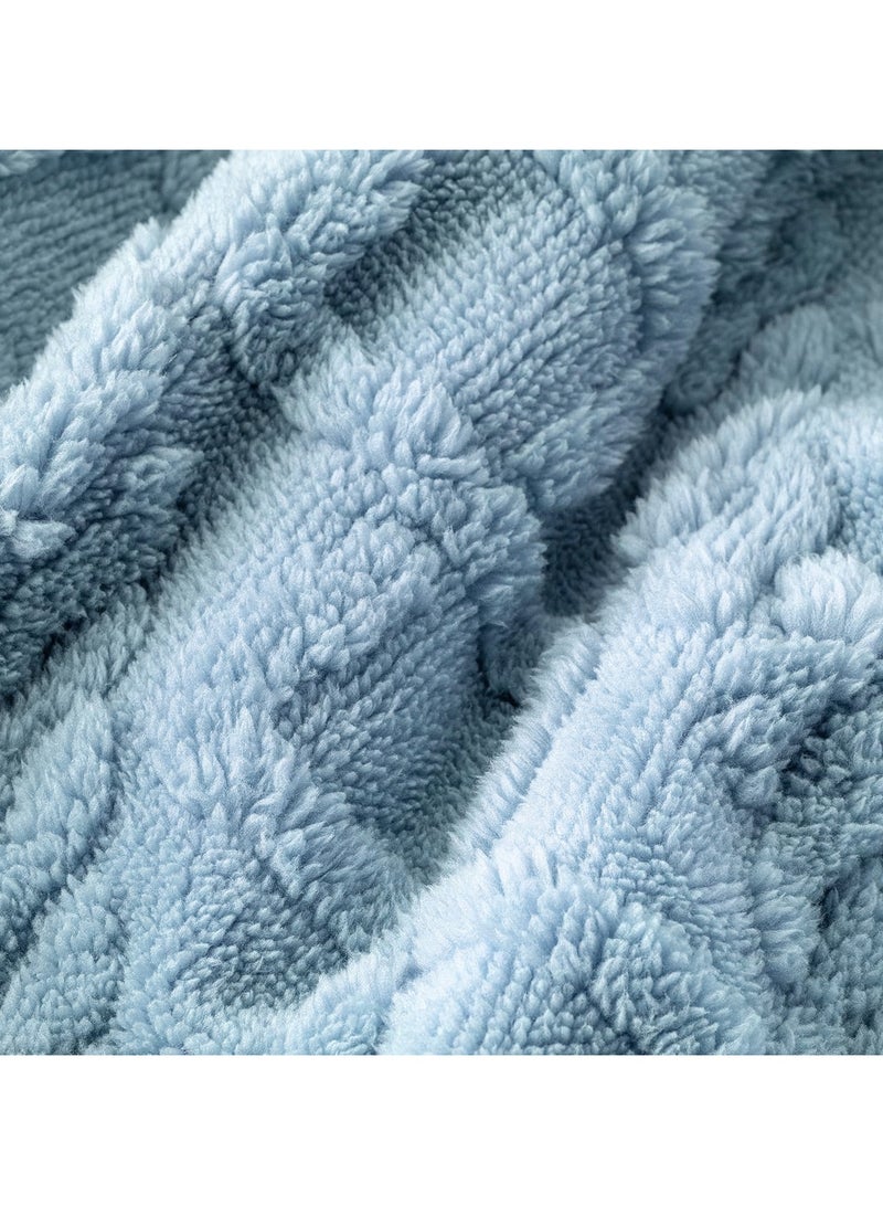 Jacquard Sherpa Blanket Single Size Faux Fur Bed Blanket 160x220cm Flannel Fleece Reversible Blanket Warm and Plush Throw Blanket Blue Grey