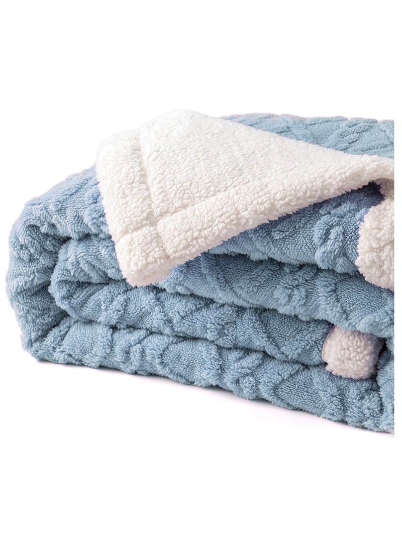 Jacquard Sherpa Blanket Super King Size Faux Fur Bed Blanket 220x240cm Flannel Fleece Reversible Blanket Double Size Warm and Plush Throw Blanket Blue Grey