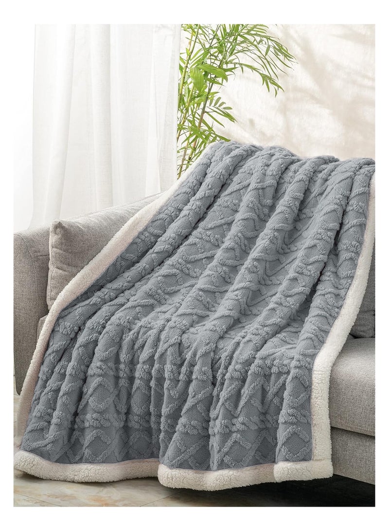 Jacquard Sherpa Blanket Single Size Faux Fur Bed Blanket 160x220cm Flannel Fleece Reversible Blanket Warm and Plush Throw Blanket Grey