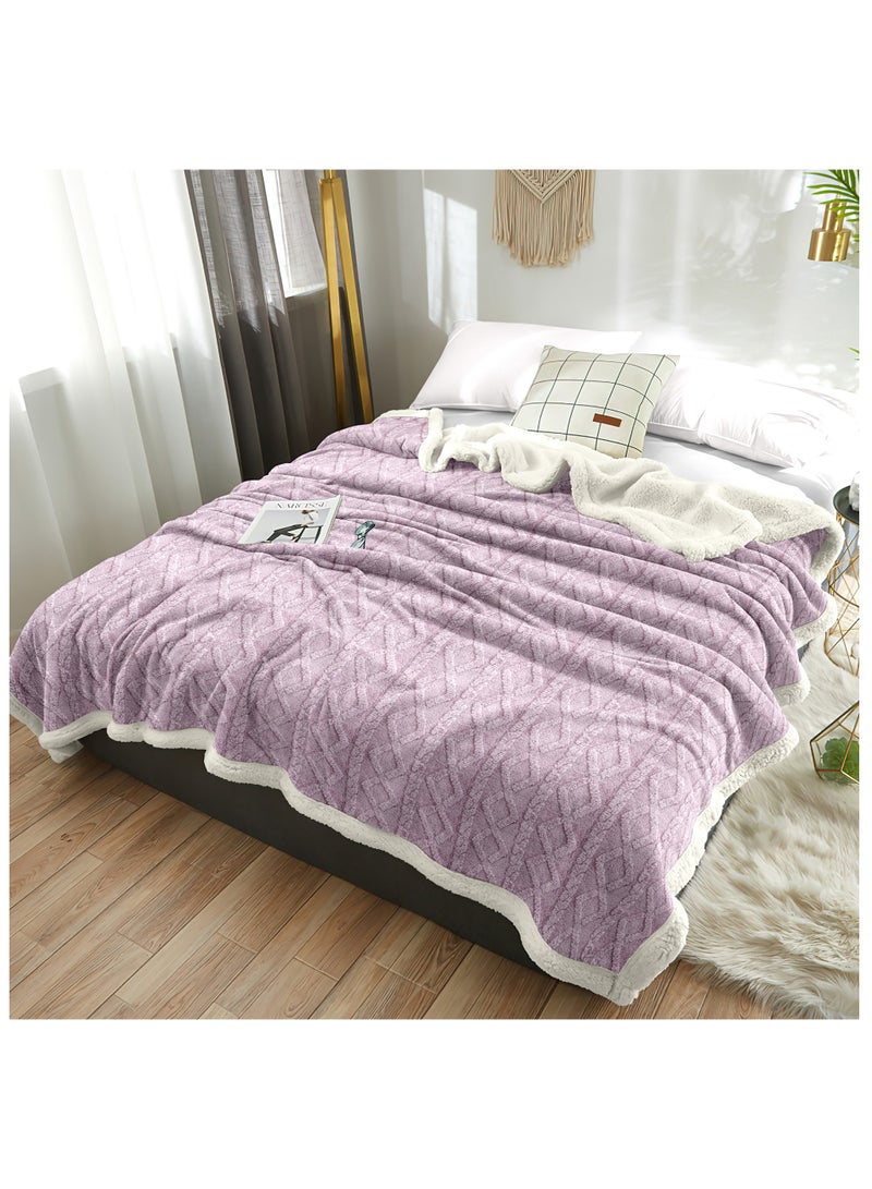 Jacquard Sherpa Blanket Super King Size Faux Fur Bed Blanket 220x240cm Flannel Fleece Reversible Blanket Double Size Warm and Plush Throw Blanket Lilac