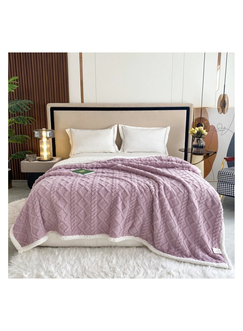 Jacquard Sherpa Blanket Super King Size Faux Fur Bed Blanket 220x240cm Flannel Fleece Reversible Blanket Double Size Warm and Plush Throw Blanket Lilac