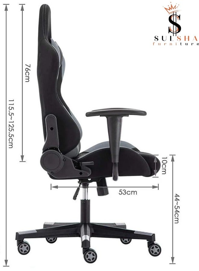 Executive Ergonomic Computer Desk Chair, Office Chair and Gaming Chair with headrest back comfort and lumbar support Black Grey