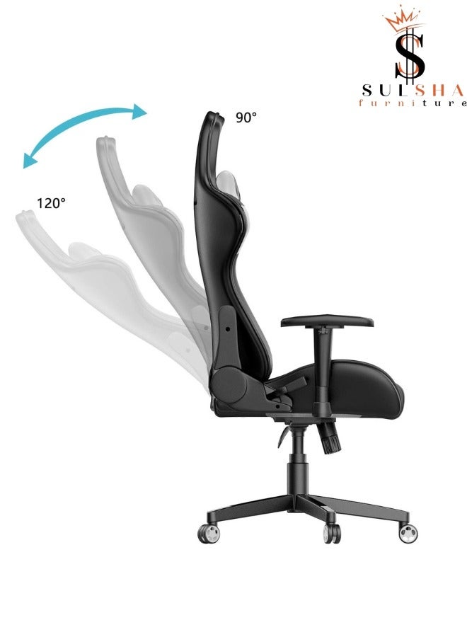 Executive Ergonomic Computer Desk Chair, Office Chair and Gaming Chair with headrest back comfort and lumbar support Black Grey