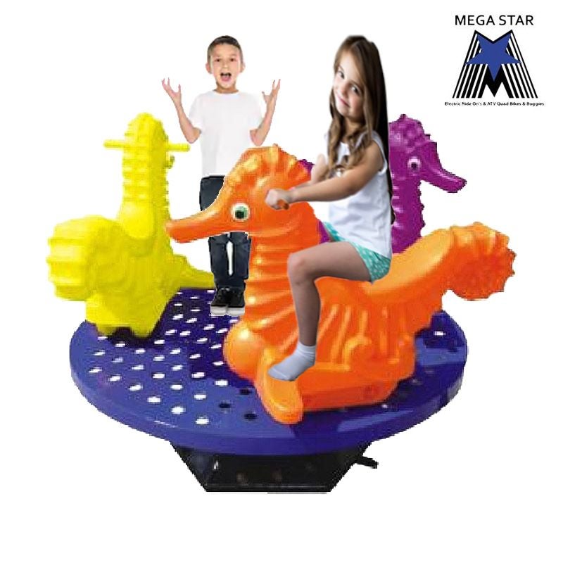 Rainbow Sea Horse Rider Merry Go Round For 3 kids 130X100X90cm