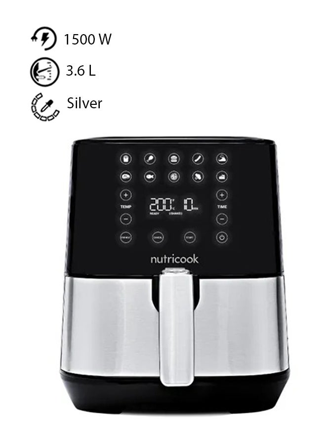 Air Fryer 2 Led One Touch Screen With 10 Presets Preheat Celsius To Fahrenheit Conversion Auto Shut Off And Shake Reminder 3.6 L 1500 W AF204 Stainless Steel