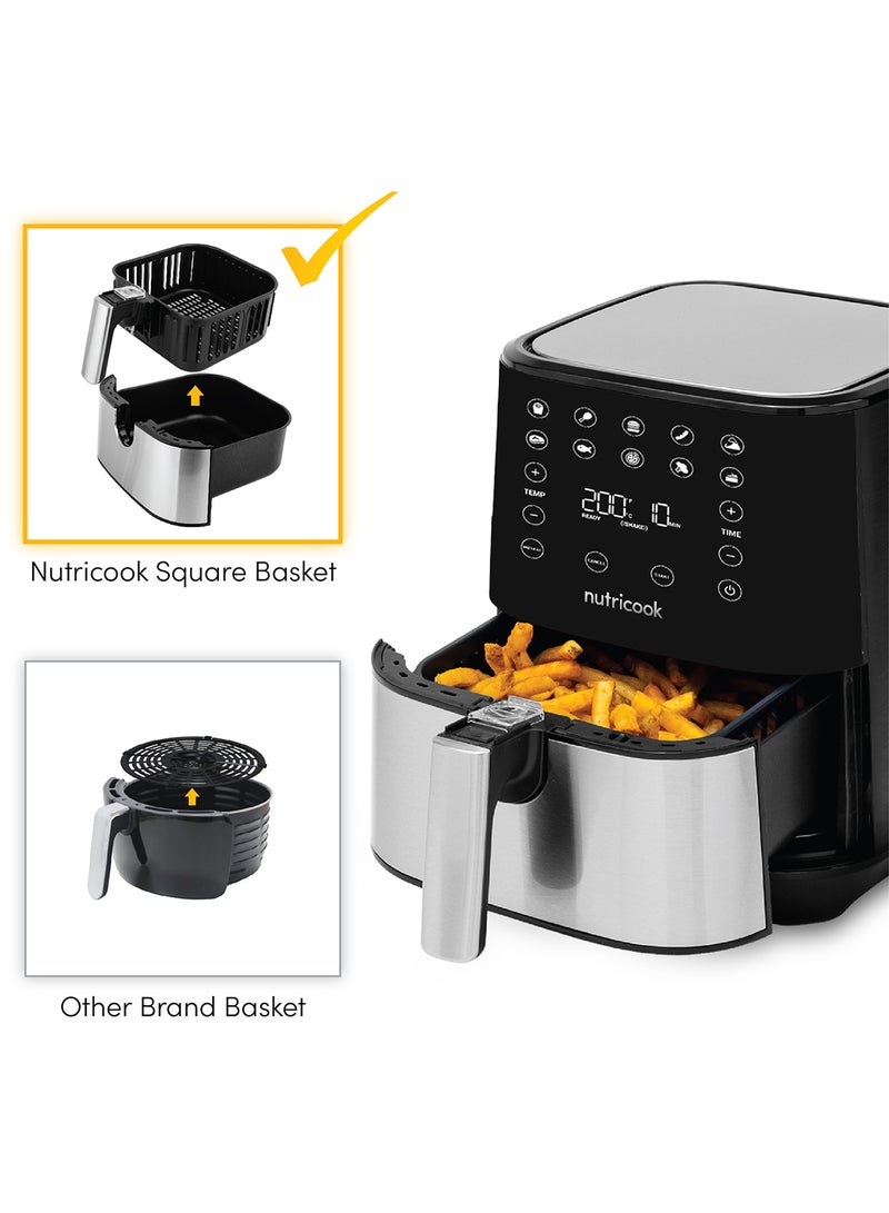 Air Fryer 2 Led One Touch Screen With 10 Presets Preheat Celsius To Fahrenheit Conversion Auto Shut Off And Shake Reminder 3.6 L 1500 W AF204 Stainless Steel