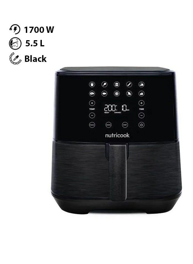 Air Fryer 2 Led One Touch Screen With 10 Presets, Preheat Celsius To Fahrenheit Conversion Auto Shut Off And Shake Reminder 5.5 L 1700 W AF205K Black