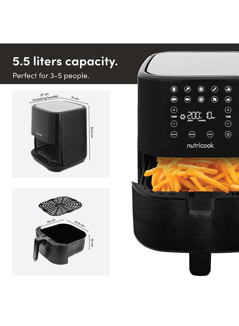 Air Fryer 2 Led One Touch Screen With 10 Presets, Preheat Celsius To Fahrenheit Conversion Auto Shut Off And Shake Reminder 5.5 L 1700 W AF205K Black