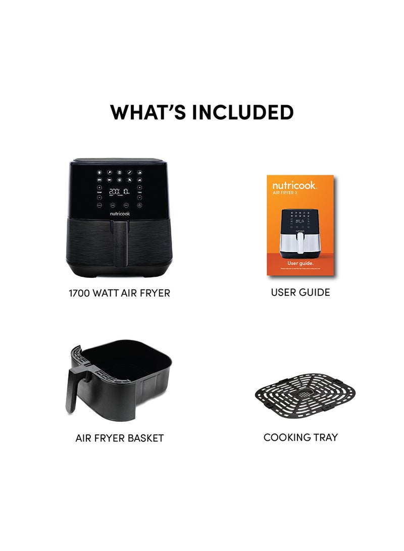 Air Fryer 2 Led One Touch Screen With 10 Presets, Preheat Celsius To Fahrenheit Conversion Auto Shut Off And Shake Reminder 5.5 L 1700 W AF205K Black