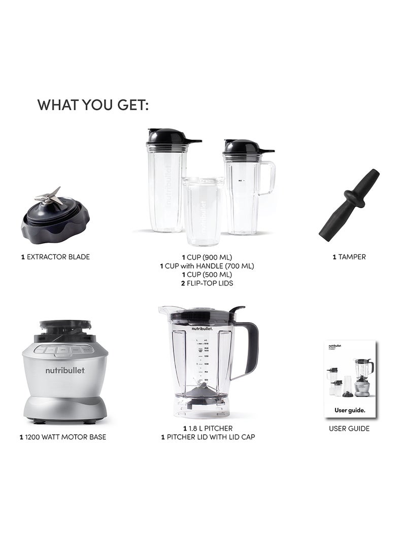 9-Piece Full Size Multi-Function Blender + Combo Set 1.8 L 1200 W NBC-12A & Item Code- NBC-1110A Silver/Black/Clear