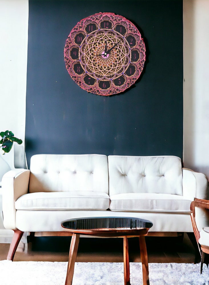 Mandala Art Wall Clock- Big Size (18 x 18 inches), Multilayered Wooden Structure