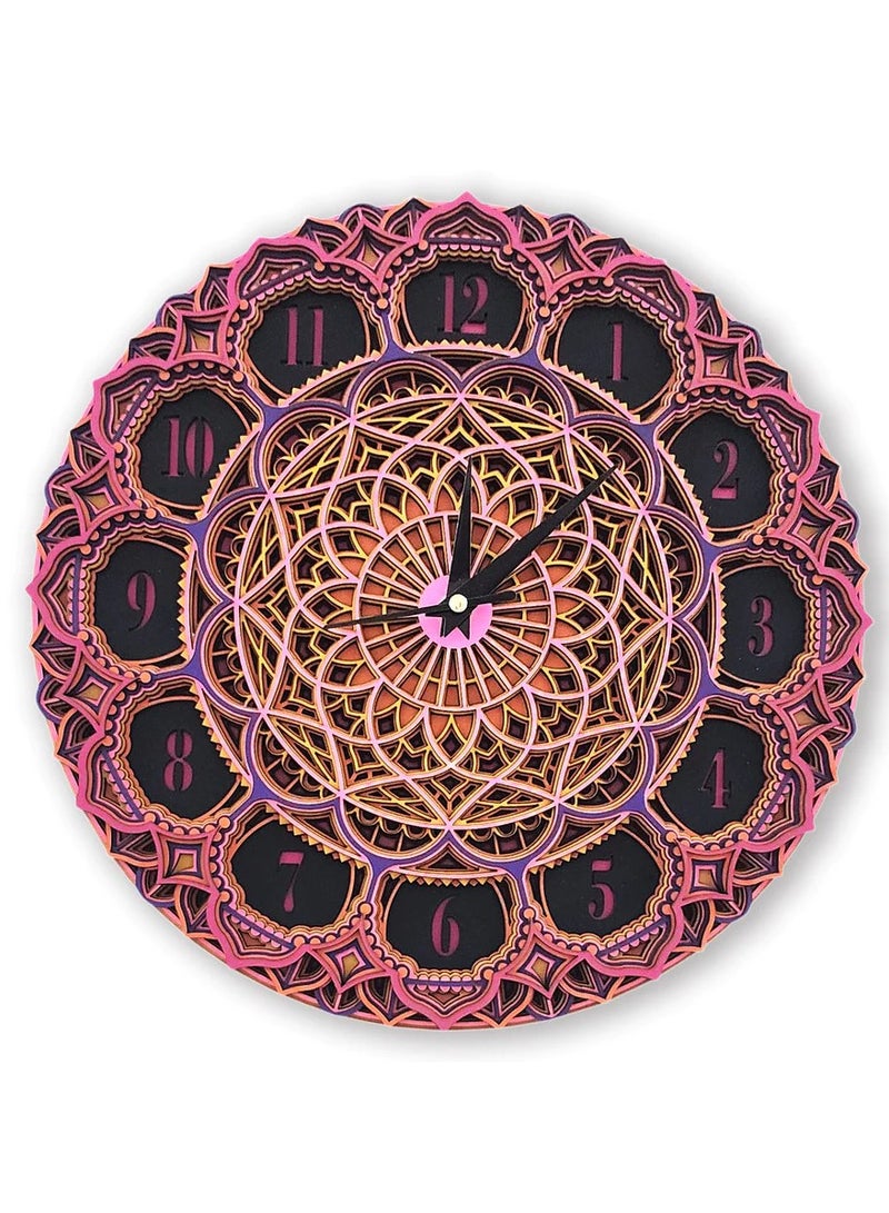 Mandala Art Wall Clock- Big Size (18 x 18 inches), Multilayered Wooden Structure