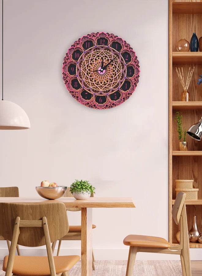 Mandala Art Wall Clock- Big Size (18 x 18 inches), Multilayered Wooden Structure