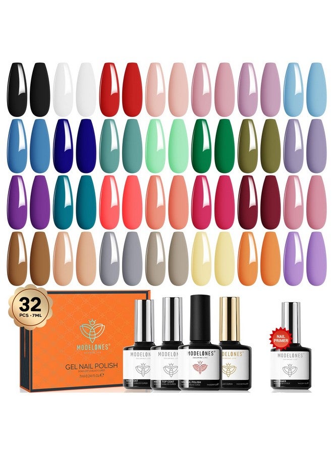 32 Pcs Gel Nail Polish Set 28 Colors All Seasons Gel Polish With No Wipe Base Glossy & Matte Top Coat And Nail Primer Black Brown Red Purple Gifts For Women Diy Salon Home