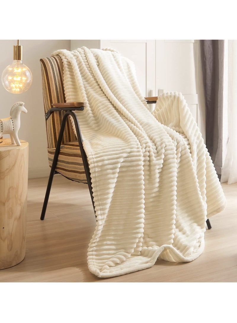 Fleece Throw Blanket, 130 x 160 cm, 280GSM Extra Soft Lightweight Blanket with Stripes, Plush Fuzzy Cozy Blanket for Couch, Bed, Sofa, Warm and Breathable