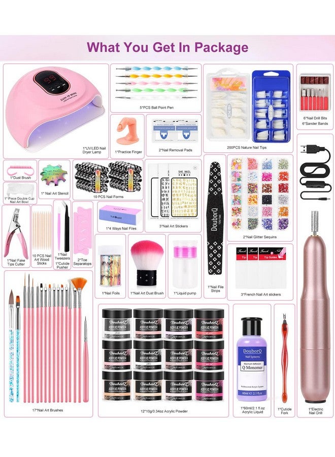 Acrylic Nail Art Kitnail Art Manicure Set Acrylic Powder Brush Glitter File French Tips U V Lamp Nail Art Decoration Tools Nail Drill Kit For Beginners With Everything At Home