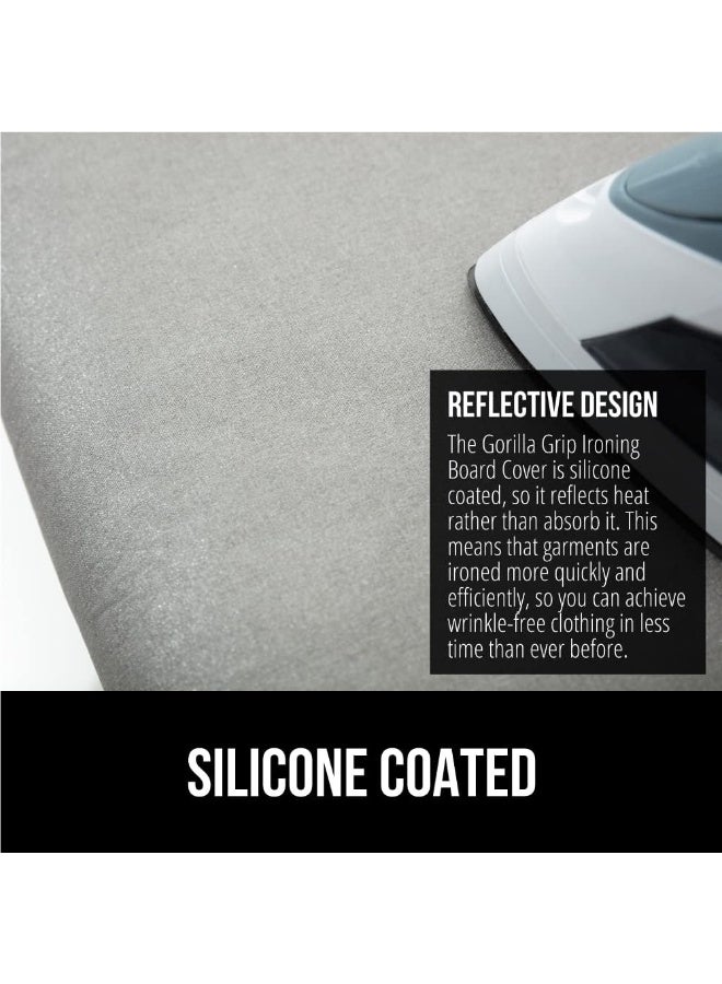 Reflective Silicone Ironing Board Cover 15X54 Velcro Straps Fits Large And Standard Boards Pads Resist Scorching And Staining Elastic Edge Thick Padding No Fasteners Needed Silver