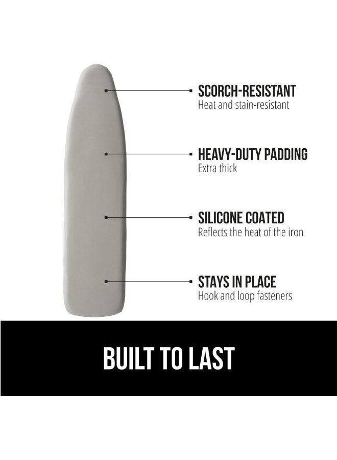 Reflective Silicone Ironing Board Cover 15X54 Velcro Straps Fits Large And Standard Boards Pads Resist Scorching And Staining Elastic Edge Thick Padding No Fasteners Needed Silver