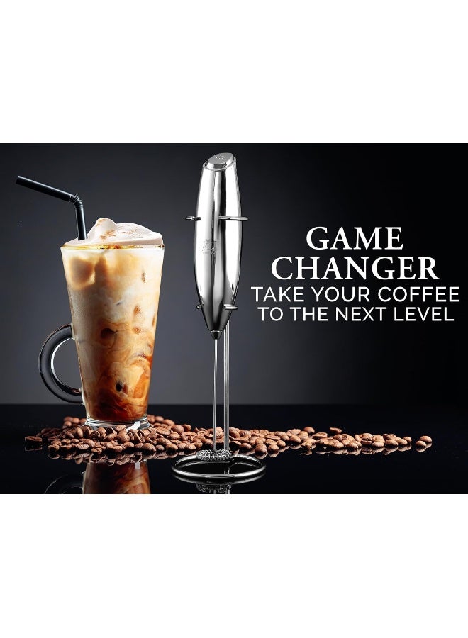 Zulay Executive Series Ultra Premium Gift Milk Frother For Coffee With Deluxe, Radiant Finish - Coffee Frother Handheld Foam Maker - Electric Milk Frother Handheld For Lattes Premium Uv Silver