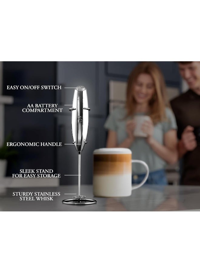 Zulay Executive Series Ultra Premium Gift Milk Frother For Coffee With Deluxe, Radiant Finish - Coffee Frother Handheld Foam Maker - Electric Milk Frother Handheld For Lattes Premium Uv Silver