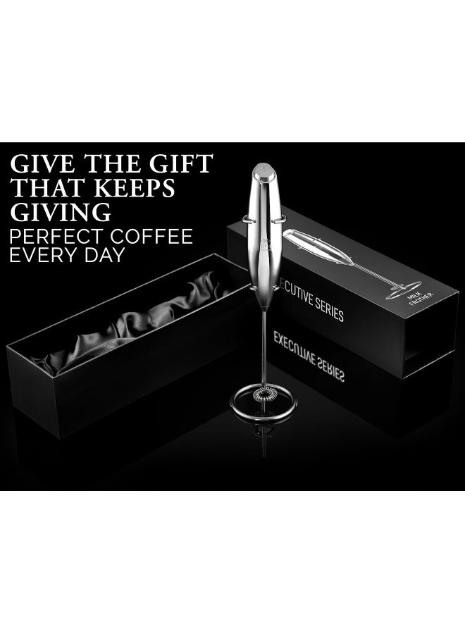Zulay Executive Series Ultra Premium Gift Milk Frother For Coffee With Deluxe, Radiant Finish - Coffee Frother Handheld Foam Maker - Electric Milk Frother Handheld For Lattes Premium Uv Silver