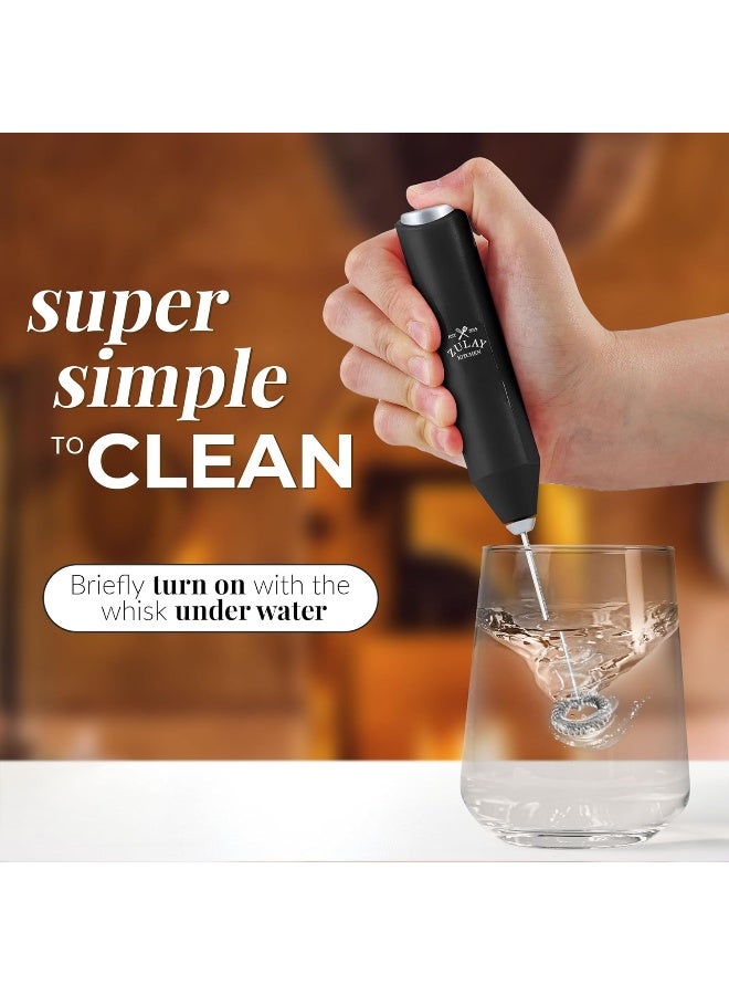 Powerful Milk Frother Wand - Mini Milk Frother Handheld Stainless Steel - Battery Operated Drink Mixer for Coffee, Lattes, Cappuccino, Matcha - Black