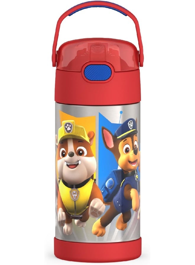 Funtainer Water Bottle With Straw - 12 Ounce, Paw Patrol - Kids Stainless Steel Vacuum Insulated Water Bottle With Lid