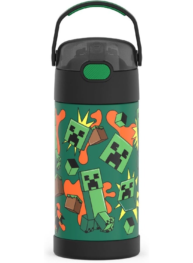 Funtainer Water Bottle With Straw - 12 Ounce, Minecraft - Kids Stainless Steel Vacuum Insulated Water Bottle With Lid