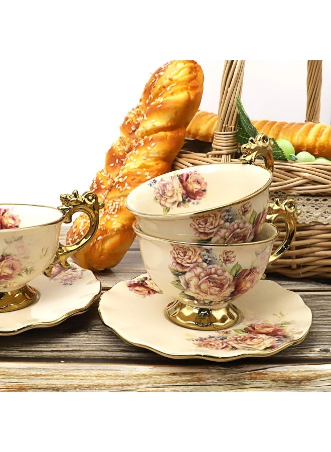 15 Pieces British Porcelain Tea Set, Floral Vintage China Coffee Set, Wedding Tea Service For Adult, Big Tea Cup