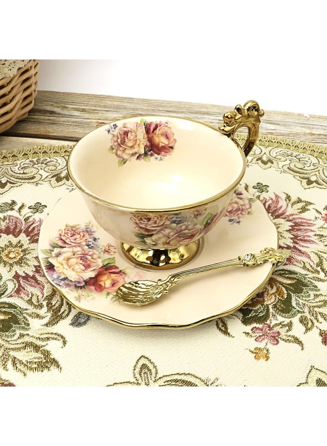 15 Pieces British Porcelain Tea Set, Floral Vintage China Coffee Set, Wedding Tea Service For Adult, Big Tea Cup