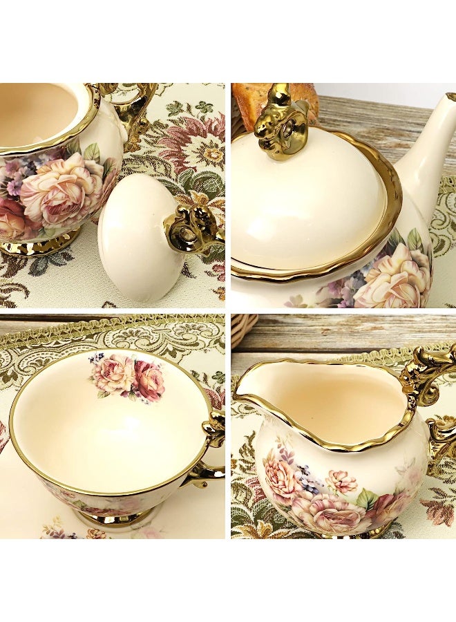15 Pieces British Porcelain Tea Set, Floral Vintage China Coffee Set, Wedding Tea Service For Adult, Big Tea Cup