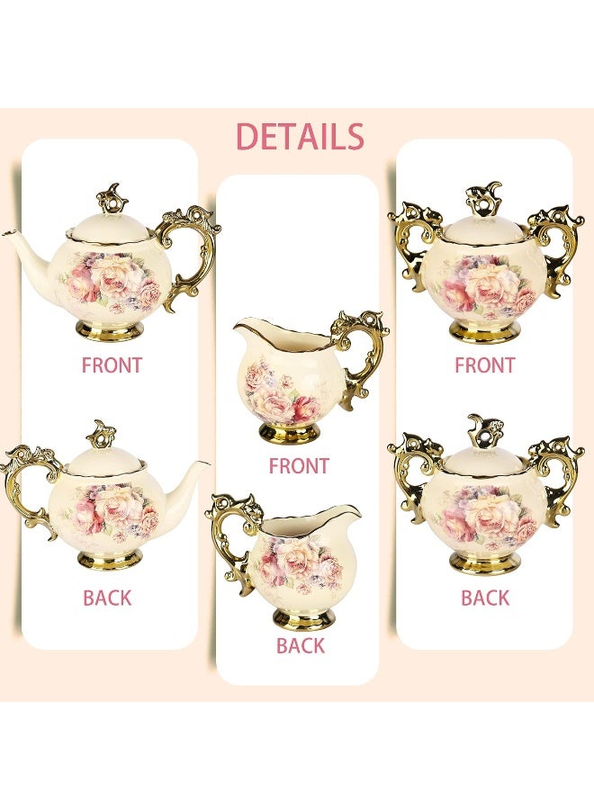 15 Pieces British Porcelain Tea Set, Floral Vintage China Coffee Set, Wedding Tea Service For Adult, Big Tea Cup