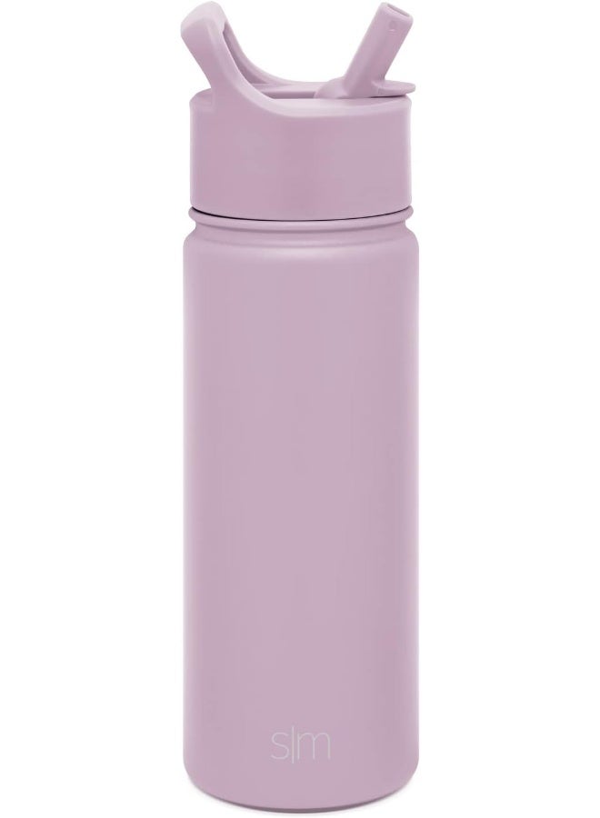 Kids Water Bottle With Straw Lid Vacuum Insulated Stainless Steel Metal Thermos Bottles Reusable Leak Proof Bpa Free Flask For School Summit Collection 18Oz, Lavender Mist