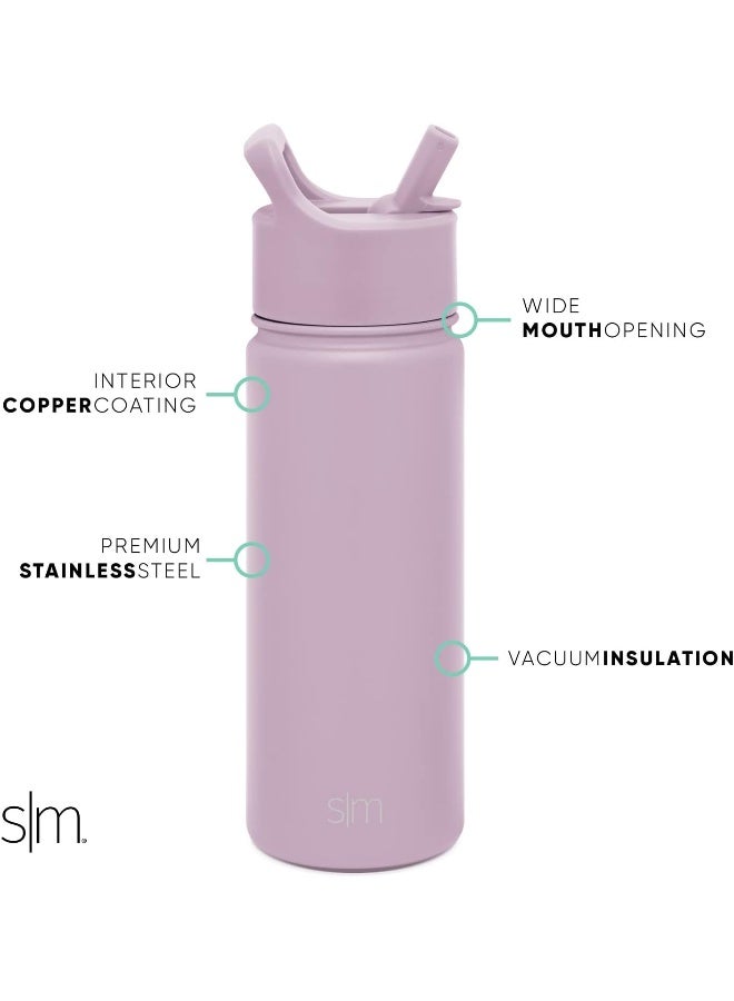 Kids Water Bottle With Straw Lid Vacuum Insulated Stainless Steel Metal Thermos Bottles Reusable Leak Proof Bpa Free Flask For School Summit Collection 18Oz, Lavender Mist