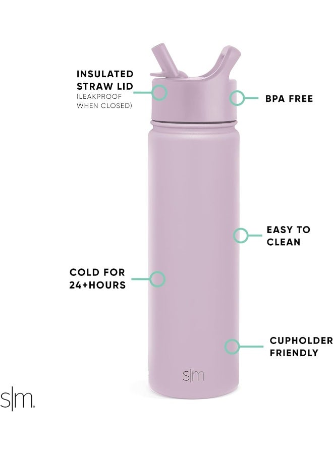 Water Bottle With Straw Lid Vacuum Insulated Stainless Steel Metal Thermos Bottles | Reusable Leak Proof Bpa-Free Flask For Gym, Travel, Sports | Summit Collection | 22Oz, Lavender Mist